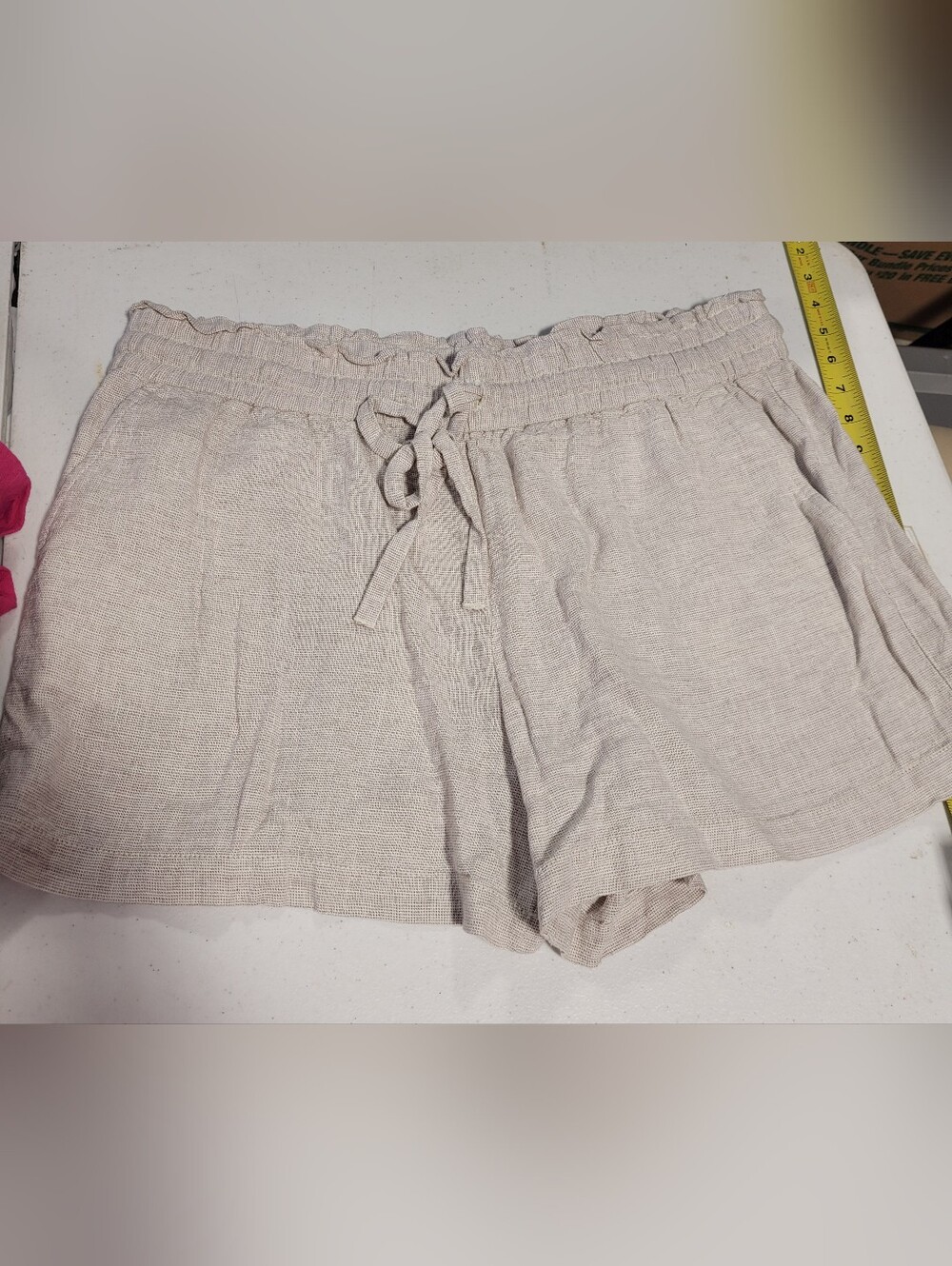 LOFT Light Beige Linen-Blend Drawstring Shorts